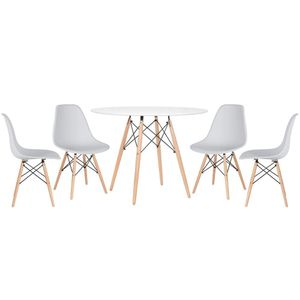 Kit - Mesa Eames 100 Cm Branco + 4 Cadeiras Eames Dsw Cinza Claro Mesa Branco Com Cadeiras Cinza Claro
