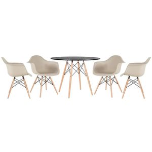 Kit - Mesa Eames 100 Cm + 4 Cadeiras Eames Daw Mesa Preto Com Cadeiras Nude Mesa Preto Com Cadeiras Nude