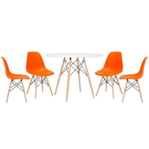 Kit - Mesa Eames 100 Cm Branco + 4 Cadeiras Eames Dsw Laranja Mesa Branco Com Cadeiras Laranja