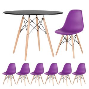 Kit - Mesa Eames 100 Cm Preto + 6 Cadeiras Eames Dsw Roxo Mesa Preto Com Cadeiras Roxo