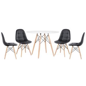 Kit - Mesa Eames 100 Cm Branco + 4 Cadeiras Botonê Preto Mesa Branco Com Cadeiras Preto
