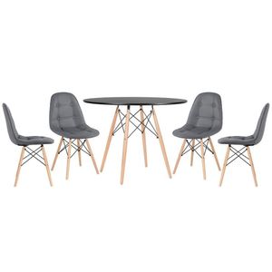 Kit - Mesa Eames 100 Cm Preto + 4 Cadeiras Botonê Cinza Escuro Mesa Preto Com Cadeiras Cinza Escuro