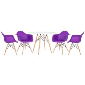 Kit - Mesa Eames 100 Cm + 4 Cadeiras Eames Daw Mesa Branco Com Cadeiras Roxo Mesa Branco Com Cadeiras Roxo