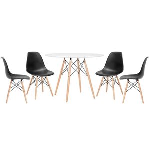 Kit - Mesa Eames 100 Cm Branco + 4 Cadeiras Eames Dsw Preto Mesa Branco Com Cadeiras Preto