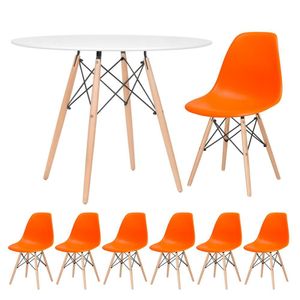 Kit - Mesa Eames 100 Cm Branco + 6 Cadeiras Eames Dsw Laranja Mesa Branco Com Cadeiras Laranja