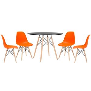 Kit - Mesa Eames 100 Cm Preto + 4 Cadeiras Eames Dsw Laranja Mesa Preto Com Cadeiras Laranja