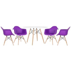 Kit - Mesa Eames 120 Cm Branco + 4 Cadeiras Eames Daw Roxo Mesa Branco Com Cadeiras Roxo