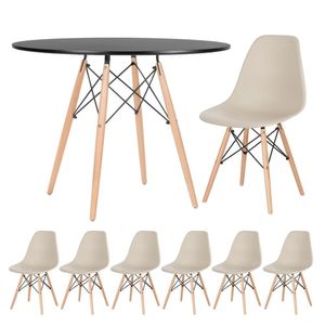 Kit - Mesa Eames 100 Cm Preto + 6 Cadeiras Eames Dsw Nude Mesa Preto Com Cadeiras Nude
