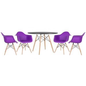 Kit - Mesa Eames 120 Cm Preto + 4 Cadeiras Eames Daw Roxo Mesa Preto Com Cadeiras Roxo