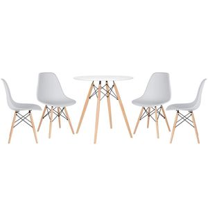 Kit - Mesa Eames 70 Cm Branco + 4 Cadeiras Eames Dsw Cinza Claro Mesa Branco Com Cadeiras Cinza Claro