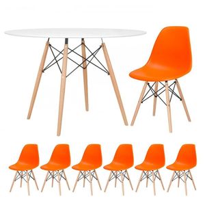 Kit - Mesa Eames 120 Cm Branco + 6 Cadeiras Eames Dsw Laranja Mesa Branco Com Cadeiras Laranja