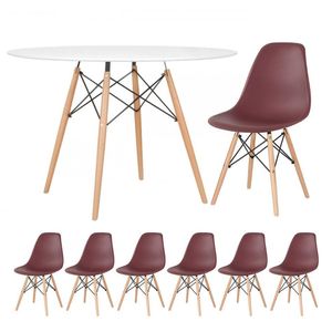 Kit - Mesa Eames 120 Cm Branco + 6 Cadeiras Eames Dsw Marrom Mesa Branco Com Cadeiras Marrom