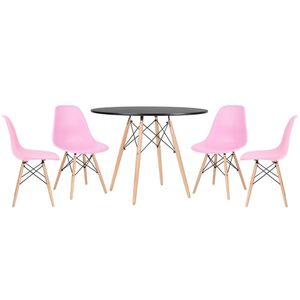 Kit - Mesa Eames 100 Cm Preto + 4 Cadeiras Eames Dsw Rosa Claro Mesa Preto Com Cadeiras Rosa