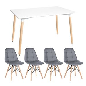Kit - Mesa Retangular Eames 80 X 120 Cm Branco + 4 Cadeiras Botonê Cinza Escuro Mesa Branco Com Cadeiras Cinza Escuro