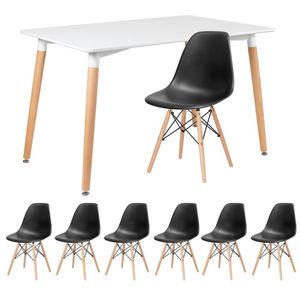 Kit - Mesa Retangular Eames 80 X 120 Cm Branco + 6 Cadeiras Dsw Preto Mesa Branco Com Cadeiras Preto