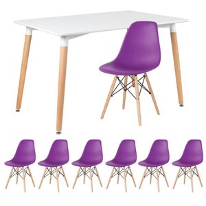 Kit - Mesa Retangular Eames 80 X 120 Cm Branco + 6 Cadeiras Dsw Roxo Mesa Branco Com Cadeiras Roxo