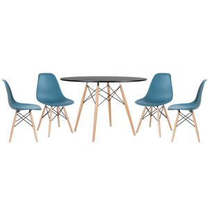 Kit - Mesa Eames 120 Cm Preto + 4 Cadeiras Eames Dsw Turquesa Mesa Preto Com Cadeiras Turquesa