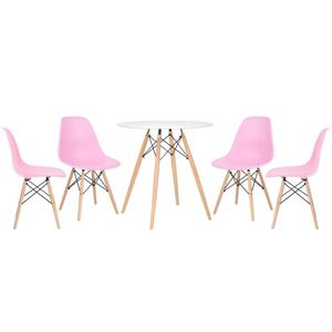 Kit - Mesa Eames 70 Cm Branco + 4 Cadeiras Eames Dsw Rosa Claro Mesa Branco Com Cadeiras Rosa