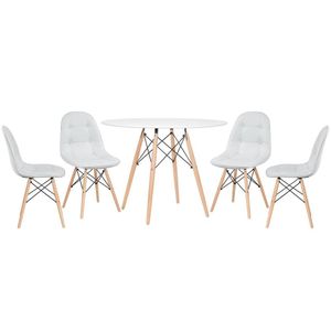 Kit - Mesa Eames 100 Cm Branco + 4 Cadeiras Botonê Cinza Claro Mesa Branco Com Cadeiras Cinza Claro