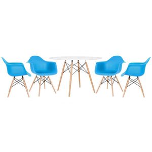 Kit - Mesa Eames 120 Cm Branco + 4 Cadeiras Eames Daw Azul Céu Mesa Branco Com Cadeiras Azul Céu