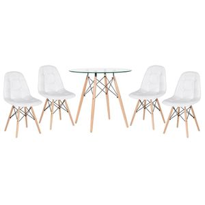 Kit - Mesa De Vidro Eames 80 Cm + 4 Cadeiras Eames Botonê Branco Branco
