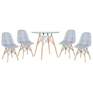 Kit - Mesa De Vidro Eames 80 Cm + 4 Cadeiras Eames Botonê Cinza-claro Cinza-claro