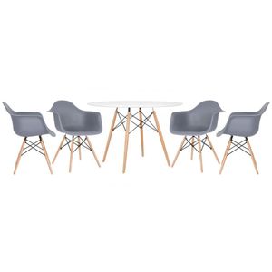 Kit - Mesa Eames 120 Cm Branco + 4 Cadeiras Eames Daw Cinza Escuro Mesa Branco Com Cadeiras Cinza Escuro