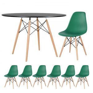 Kit - Mesa Eames 120 Cm Preto + 6 Cadeiras Eames Dsw Verde Escuro Mesa Preto Com Cadeiras Verde Escuro
