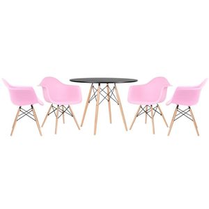 Kit - Mesa Eames 100 Cm + 4 Cadeiras Eames Daw Mesa Preto Com Cadeiras Rosa Mesa Preto Com Cadeiras Rosa