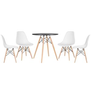 Kit - Mesa Eames 70 Cm Preto + 4 Cadeiras Eames Dsw Branco Mesa Preto Com Cadeiras Branco