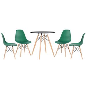 Kit - Mesa Eames 70 Cm Preto + 4 Cadeiras Eames Dsw Verde Escuro Mesa Preto Com Cadeiras Verde Escuro