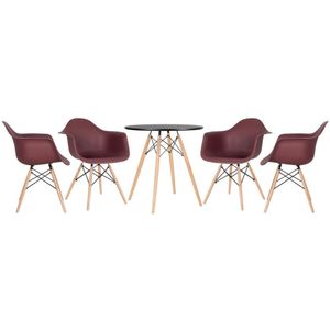 Kit - Mesa Eames 70 Cm Preto + 4 Cadeiras Eames Daw Marrom Mesa Preto Com Cadeiras Marrom