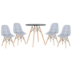 Kit - Mesa Eames 70 Cm + 4 Cadeiras Eames Botonê Mesa Preto Com Cadeiras Cinza Claro Mesa Preto Com Cadeiras Cinza Claro