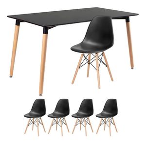 Kit - Mesa Retangular Eames 80 X 140 Cm + 4 Cadeiras Dsw Mesa Preto Com Cadeiras Preto Mesa Preto Com Cadeiras Preto