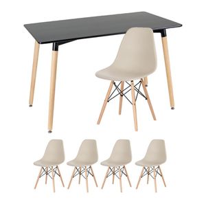 Kit - Mesa Retangular Eames 60 X 120 Cm + 4 Cadeiras Dsw Mesa Preto Com Cadeiras Nude Mesa Preto Com Cadeiras Nude