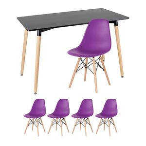 Kit - Mesa Retangular Eames 60 X 120 Cm + 4 Cadeiras Dsw Mesa Preto Com Cadeiras Roxo Mesa Preto Com Cadeiras Roxo