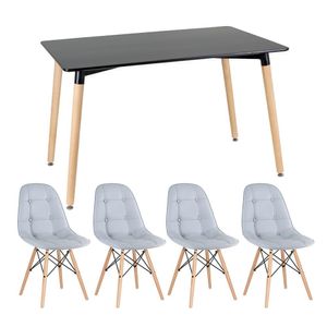 Kit - Mesa Retangular Eames 80 X 140 Cm Preto + 4 Cadeiras Botonê Cinza Claro Mesa Preto Com Cadeiras Cinza Claro