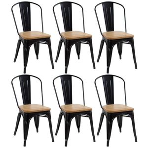 Kit 6 Cadeiras Iron Tolix Com Assento De Madeira Industrial Jantar Cozinha Preto Preto