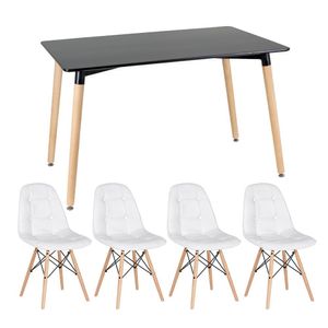 Kit - Mesa Retangular Eames 80 X 120 Cm Preto + 4 Cadeiras Botonê Branco Mesa Preto Com Cadeiras Branco