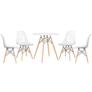 Mesa Jantar Redonda Eames 70 Cm + 4 Cadeiras Eames Dsw Mesa Branco Com Cadeiras Incolor Mesa Branco Com Cadeiras Incolor