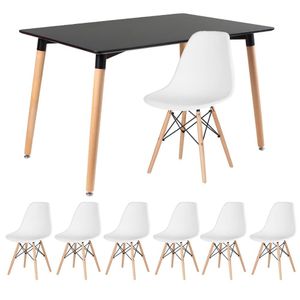 Kit - Mesa Retangular Eames 80 X 120 Cm Preto + 6 Cadeiras Dsw Branco Mesa Preto Com Cadeiras Branco