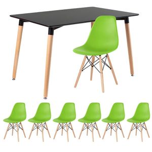 Kit - Mesa Retangular Eames 80 X 120 Cm Preto + 6 Cadeiras Dsw Verde Claro Mesa Preto Com Cadeiras Verde Claro