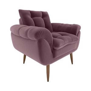 Poltrona Decorativa Confortável Pés Em Madeira Maciça Xangai Matrix Veludo Rose
