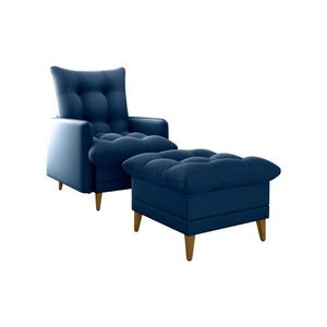 Poltrona De Amamentação Com Puff Montreal Matrix Suede Azul