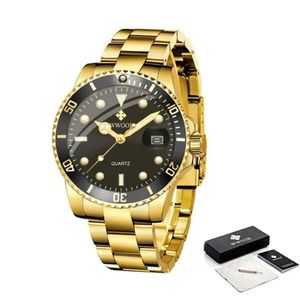 Relógio Impermeável Aço Inoxidável De Quartzo, Top 8878 Dourado Preto