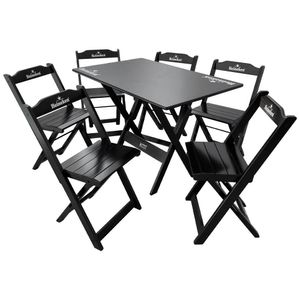 Conjunto Mesa Dobrável Madeira 110x70 Com 6 Cadeiras Personalizada Hei Preta - Tarimatã