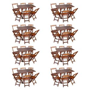 Kit 8 Conjuntos De Mesa Dobráveis De Madeira 70x110cm Com 6 Cadeiras Imbuia