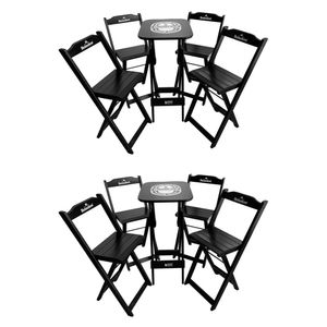 Kit 2 Conjuntos Bistrô Mesa Com 4 Banquetas Dobráveis De Madeira Personalizada Hei - Preta