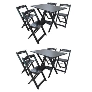 Kit 2 Conjuntos Mesa Dobrável Madeira 110x70 Com 4 Cadeiras Personalizada Hei Preta - Tarimatã