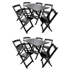 Kit 2 Conjuntos Mesa Dobrável Madeira 110x70 Com 6 Cadeiras Personalizada Hei Preta - Tarimatã